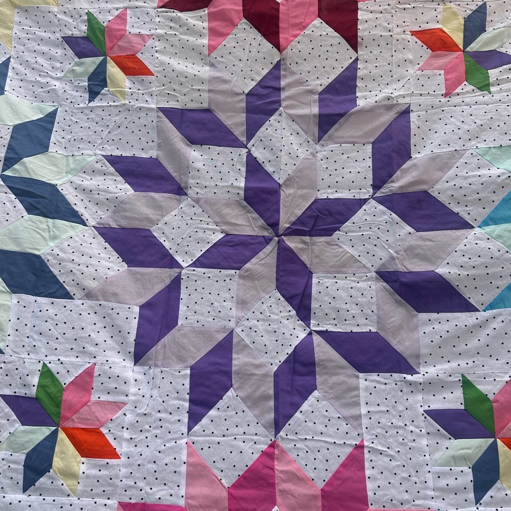 Flower Cosmic Jewels Cotton Fabric Queen size Patchwork quilt top/topper - Picture 5 of 6